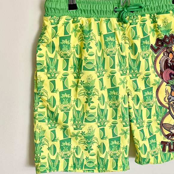 Looney Tunes Tiki Taz Bugs Daffy Graphic Yellow Green Swim Trunks Men’s Medium - Picture 8 of 12
